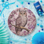 Elegante Scops Uil Paarse Bloemen Papieren Bordje (Feest)