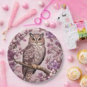 Elegante Scops Uil Paarse Bloemen Papieren Bordje (Feest)