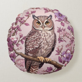 Elegante Scops Uil Paarse Bloemen Rond Kussen