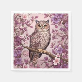 Elegante Scops Uil Paarse Bloemen Servet