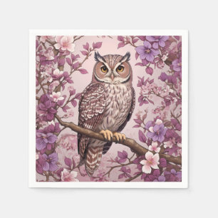 Elegante Scops Uil Paarse Bloemen Servet