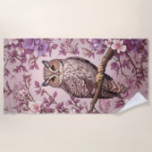Elegante Scops Uil Paarse Bloemen Strandlaken (Voorkant)