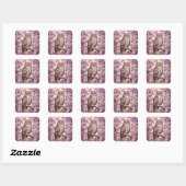 Elegante Scops Uil Paarse Bloemen Vierkante Sticker (Vel)