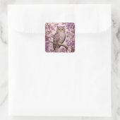Elegante Scops Uil Paarse Bloemen Vierkante Sticker (Tas)