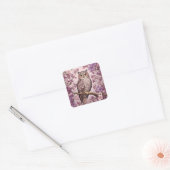 Elegante Scops Uil Paarse Bloemen Vierkante Sticker (Envelop)
