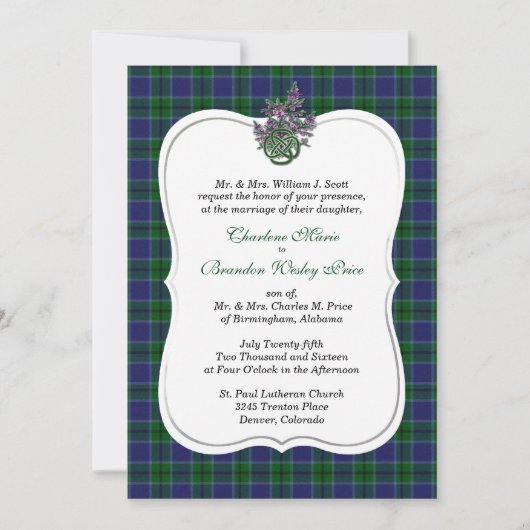 Elegante Scott Clan Tartan bruiloft uitnodiging (Voorkant)
