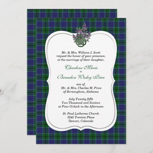 Elegante Scott Clan Tartan bruiloft uitnodiging (Voorkant / Achterkant)