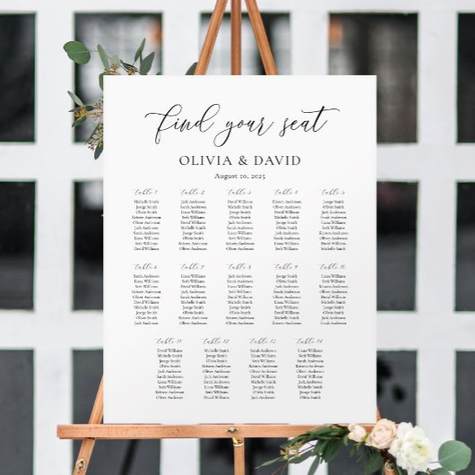 Elegante script 14 tafels zitplaatsenkaart poster