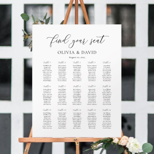 Elegante script 15 tafel zitplaatsenkaart poster