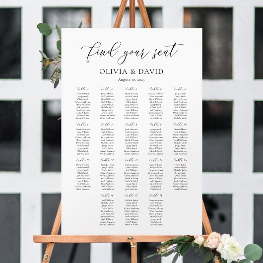 Elegante script 18 tafels zitplaatsenkaart poster