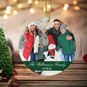 Elegante Script 2-zijdige foto Kerstmis Groen Keramisch Ornament