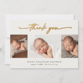 Elegante Script 3 Foto Collage Baby Bedankkaart (Voorkant)