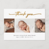 Elegante Script 3 Foto Collage Baby Bedankt Briefkaart (Voorkant)