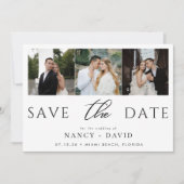Elegante Script 3 foto Collage bruiloft Save The Date (Voorkant)