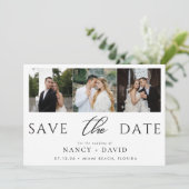 Elegante Script 3 foto Collage bruiloft Save The Date (Staand voorkant)