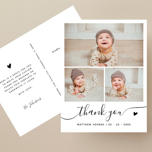 Elegante Script 3 Foto Collage Dank Je Wel Baby Briefkaart