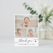 Elegante Script 3 Foto Collage Dank Je Wel Baby Briefkaart (Staand voorkant)