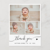 Elegante Script 3 Foto Collage Dank Je Wel Baby Briefkaart (Voorkant)