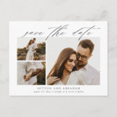 Elegante Script 3 Foto Huwelijk Save the Date Aankondigingskaart (Voorkant)