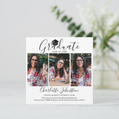 Elegante Script 4 Foto Afstudeer Uitnodiging (Staand voorkant)