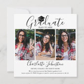 Elegante Script 4 Foto Afstudeersa Invitatie Kaart (Voorkant)