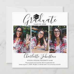 Elegante Script 4 Foto Afstudeersa Invitatie Kaart