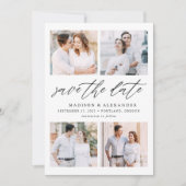 Elegante Script 4 Foto Collage Save The Date (Voorkant)