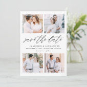 Elegante Script 4 Foto Collage Save The Date (Staand voorkant)