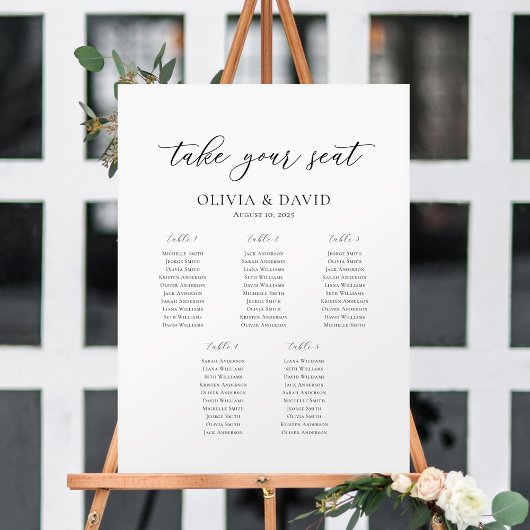 Elegante script 5 Tafels Welkom zitplaatsenkaart Poster