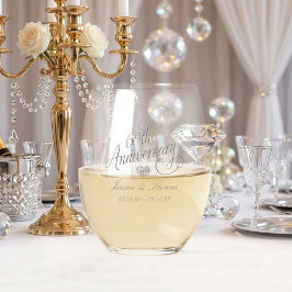 Elegante script 60e diamanten bruiloft wijnglas zonder voet