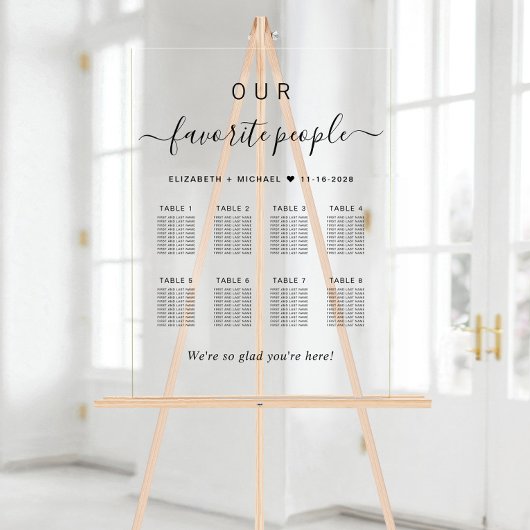 Elegante script 8 tafel trouw zitplaats chart acryl bord