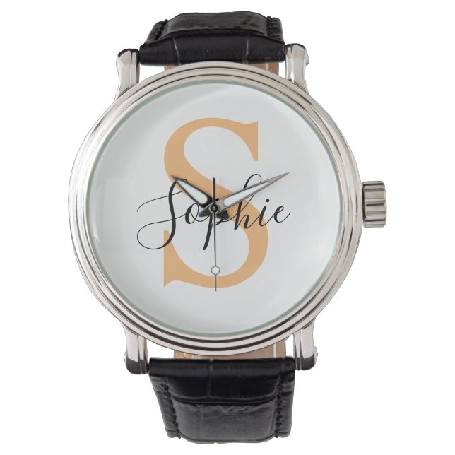 Elegante script aangepaste naam gepersonaliseerd c horloge (Voorkant)