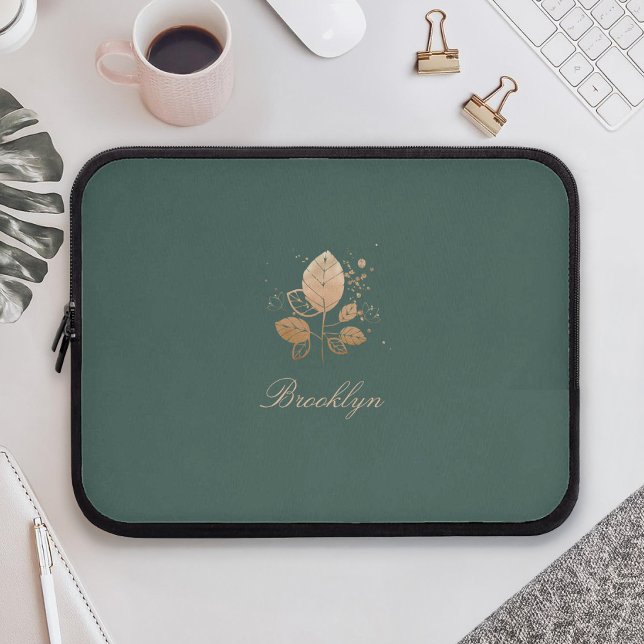 Elegante script aangepaste naam roze goud bloem laptop sleeve (Creator heeft geüpload)