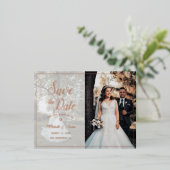 Elegante Script Afbeelding Huwelijk Save The Date Folie Uitnodiging Briefkaart (Staand Voorkant)