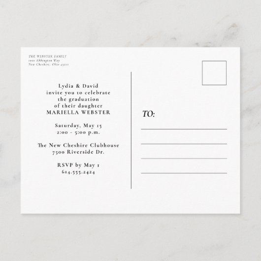 Elegante script afstudeer verticale afstuderen uitnodiging briefkaart (Achterkant)