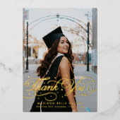 Elegante Script Afstudeerfoto Bedankkaart Folie Uitnodiging (Voorkant)