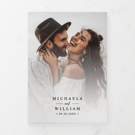 Elegante Script All-in-One QR-codes bruiloft Drieluik Uitnodiging (Cover)