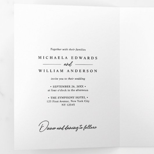 Elegante Script All-in-One QR-codes bruiloft Drieluik Uitnodiging (Binnenzijde eerst)