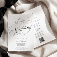 Elegante Script Alles in Eén QR Code Trouwkaart