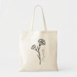 Elegante script anjer januari geboortebloem naam tote bag