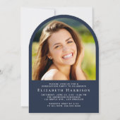 Elegante Script Arch Foto Blauw Afstudeerfeest Kaart (Achterkant)