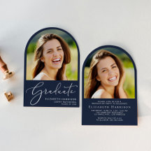 Elegante Script Arch Foto Blauw Afstudeerfeest