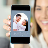 Elegante Script Arch Foto Dusty Blue Wedding Save The Date