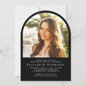 Elegante Script Arch Photo Black Graduation Party Kaart (Achterkant)