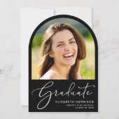 Elegante Script Arch Photo Black Graduation Party Kaart (Voorkant)