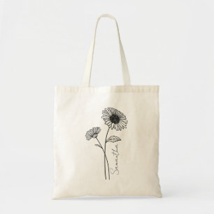 Elegante Script Aster September Geboortebloem Naam Tote Bag