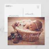 Elegante script baby shower bedankje briefkaart (Voorkant / Achterkant)