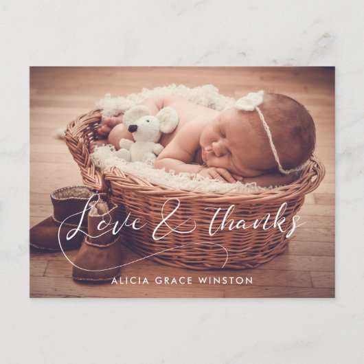 Elegante script baby shower bedankje briefkaart (Voorkant)
