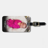 Elegante Script Babyfoto Bagagelabel (Voorkant horizontaal)
