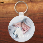 Elegante Script Babyfoto Sleutelhanger (Achterkant)